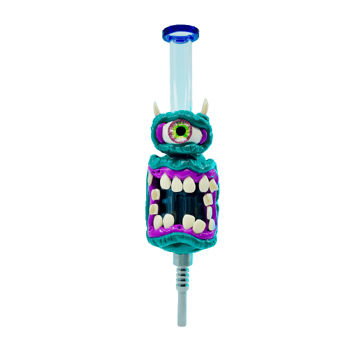 Decorative nectar collector with blue and purple colors and mouth design – Pipe King LLC LA Wholesale Smoke Accessories