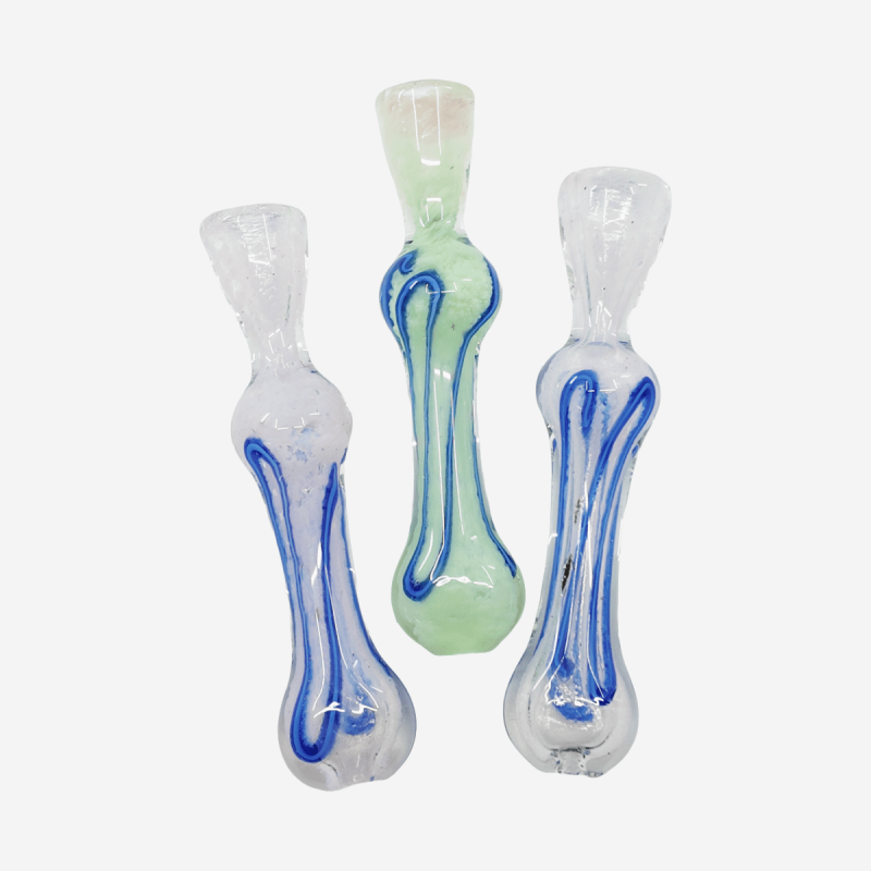 Fritted chillum white with blue twirl glass one hitter – Pipe King LLC LA Wholesale Smoke Shop and Accessories