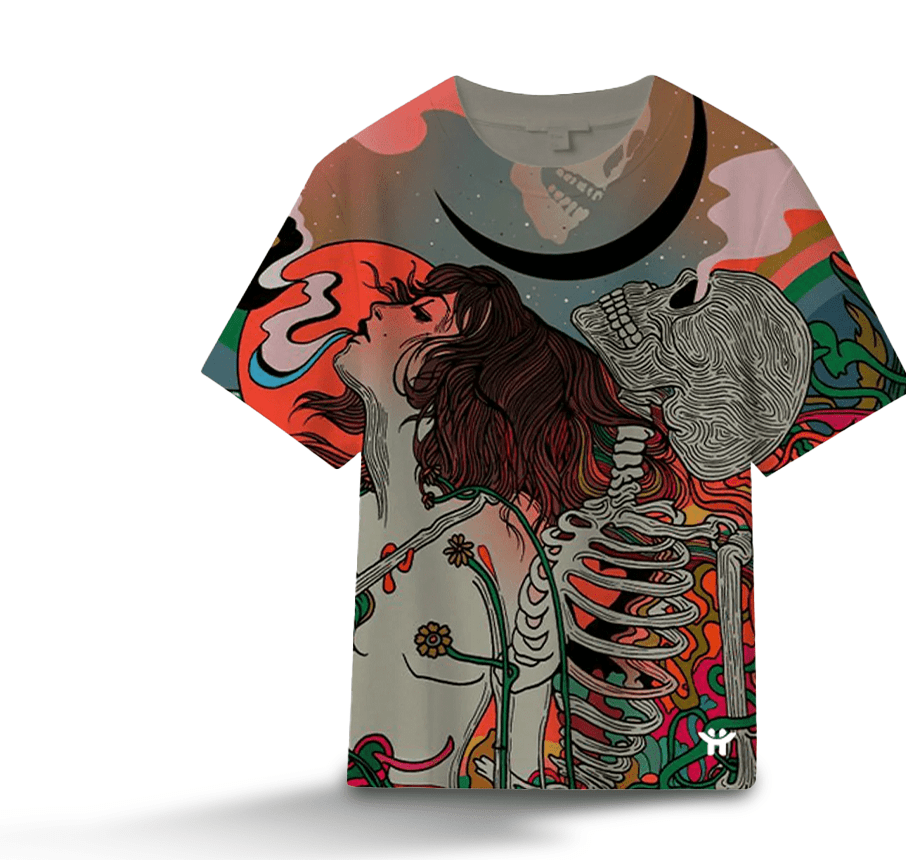 Graphic t-shirt featuring woman and skull design – Pipe King LLC LA Wholesale Apparel