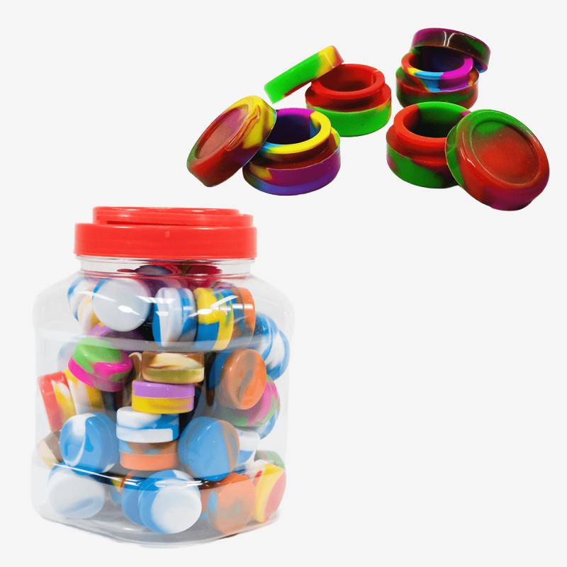 Compact 5ml silicone jars in assorted colors – 100pc box – Pipe King LLC Los Angeles Wholesale Accessories