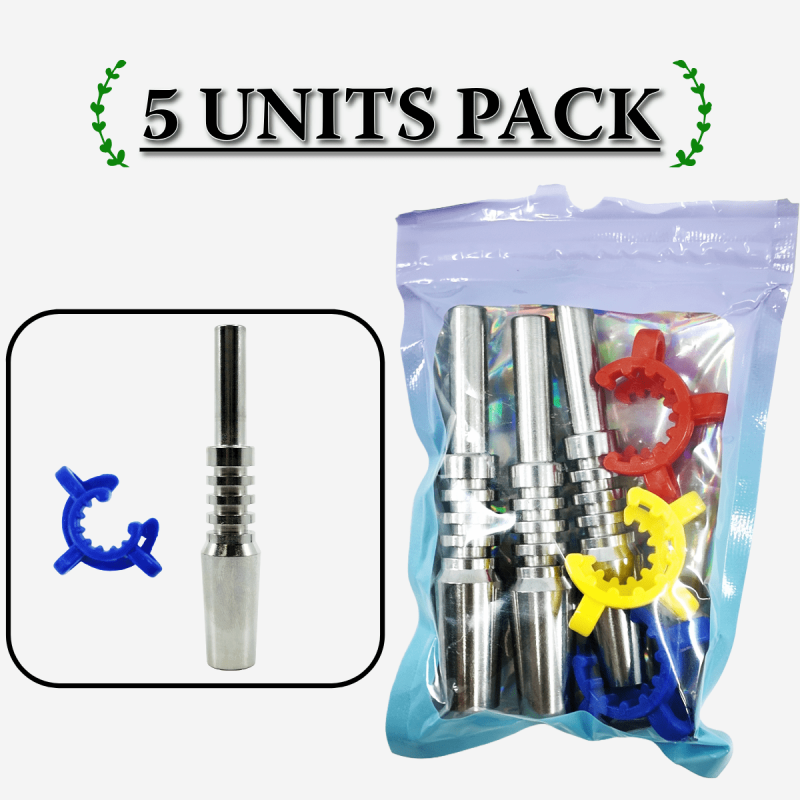 Five-pack 14mm titanium nails with clippers – Available at Pipe King LLC LA Wholesale Smoke Shop