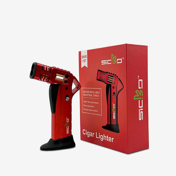 Sicko SKR-157 Torch Lighter in Black, Blue, and Red – 2500°F turbo flame, refillable butane torch with precision flame control, perfect for wholesale or personal use.