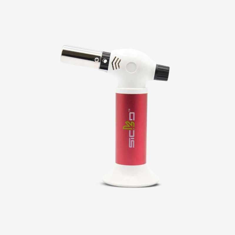 SKT-001 Butane Power Pro-Torch in Red, Blue, Silver, White, and Black – refillable wind-resistant torch lighter with adjustable flame, ideal for culinary, dabbing, and wholesale smoke shop supply.