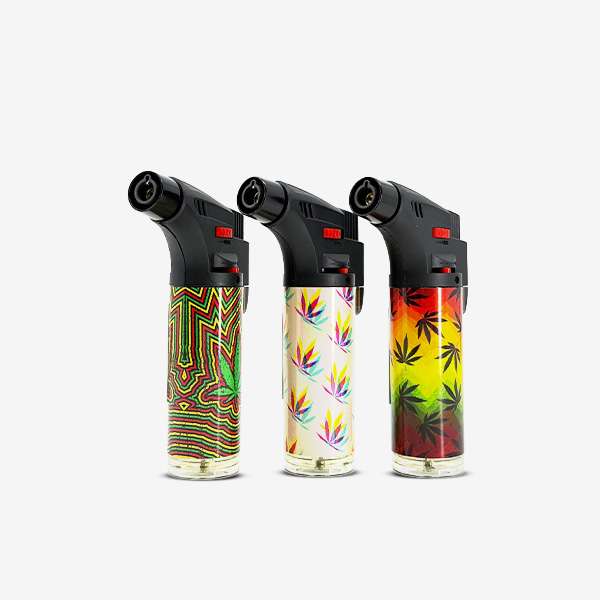 Ignitus Jet Torch Printed – Assorted colorful designs with windproof jet flame and refillable butane tank