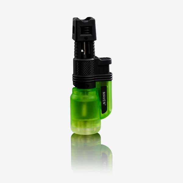 Laytop – 5 Pack Laytop Horizontal Butane Torch Lighter – 5 Pack of refillable lighters with jet flame and transparent tank in Black, Red, Blue, Green, and Yellow. Great for wholesale smoke shop supply.