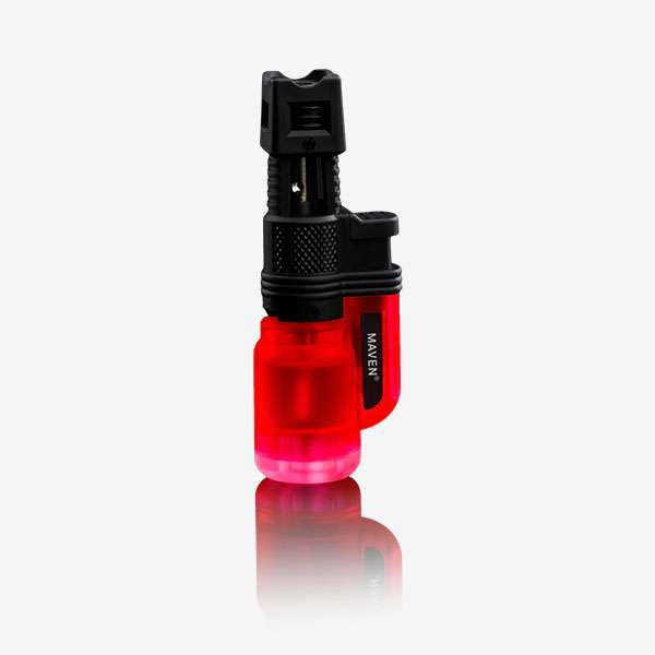 Laytop – 5 Pack Laytop Horizontal Butane Torch Lighter – 5 Pack of refillable lighters with jet flame and transparent tank in Black, Red, Blue, Green, and Yellow. Great for wholesale smoke shop supply.