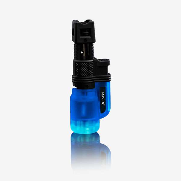 Laytop Horizontal Butane Torch Lighter – 5 Pack of refillable lighters with jet flame and transparent tank in Black, Red, Blue, Green, and Yellow. Great for wholesale smoke shop supply.